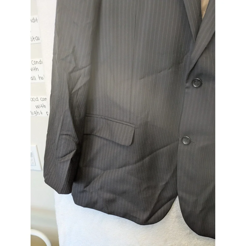 Montefino Suit Men's 48R 43W Black Pinstripe Super 120s Merino Wool 2pc Oxford